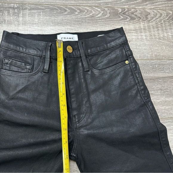 FRAME Le Sylvie Slender Straight black high rise waxed raw hem ankle Jeans - Picture 8 of 9